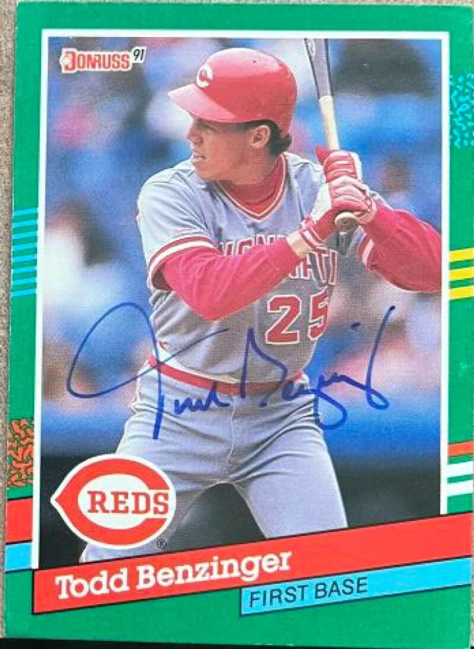 Todd Benzinger Signed 1991 Donruss Baseball Card - Cincinnati Reds