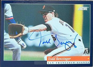 Todd Benzinger Signed 1994 Score Baseball Card - San Francisco Giants