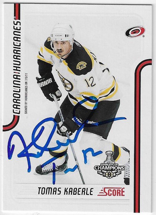 Tomas Kaberle Signed 2011 - 12 Score Hockey Card - Carolina Hurricanes - PastPros