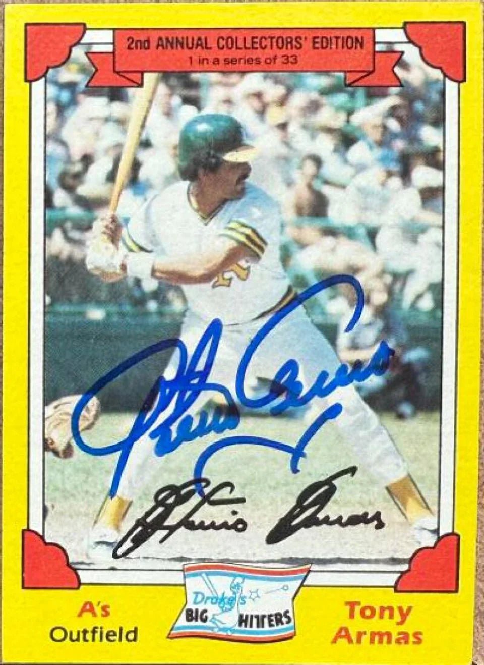Tony Armas Signed 1982 Topps Drake's Big Hitters Baseball Card - Oakland A's