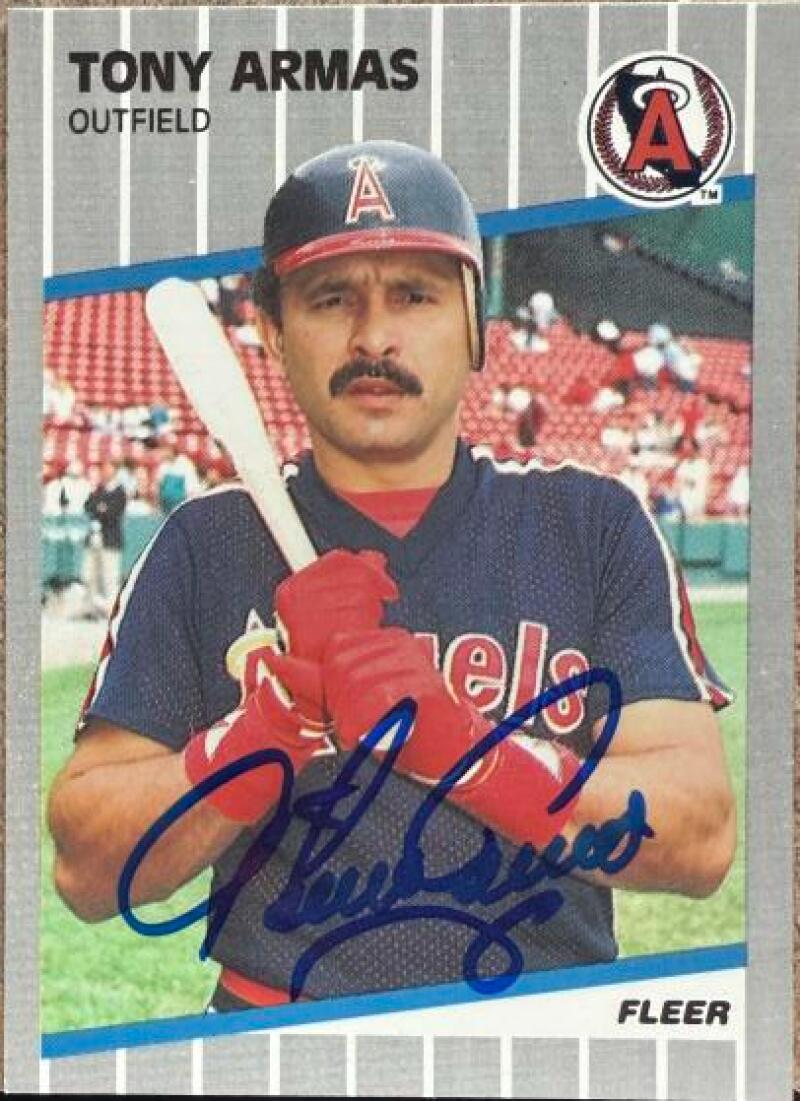Tony Armas Signed 1989 Fleer Glossy Baseball Card - California Angels #467