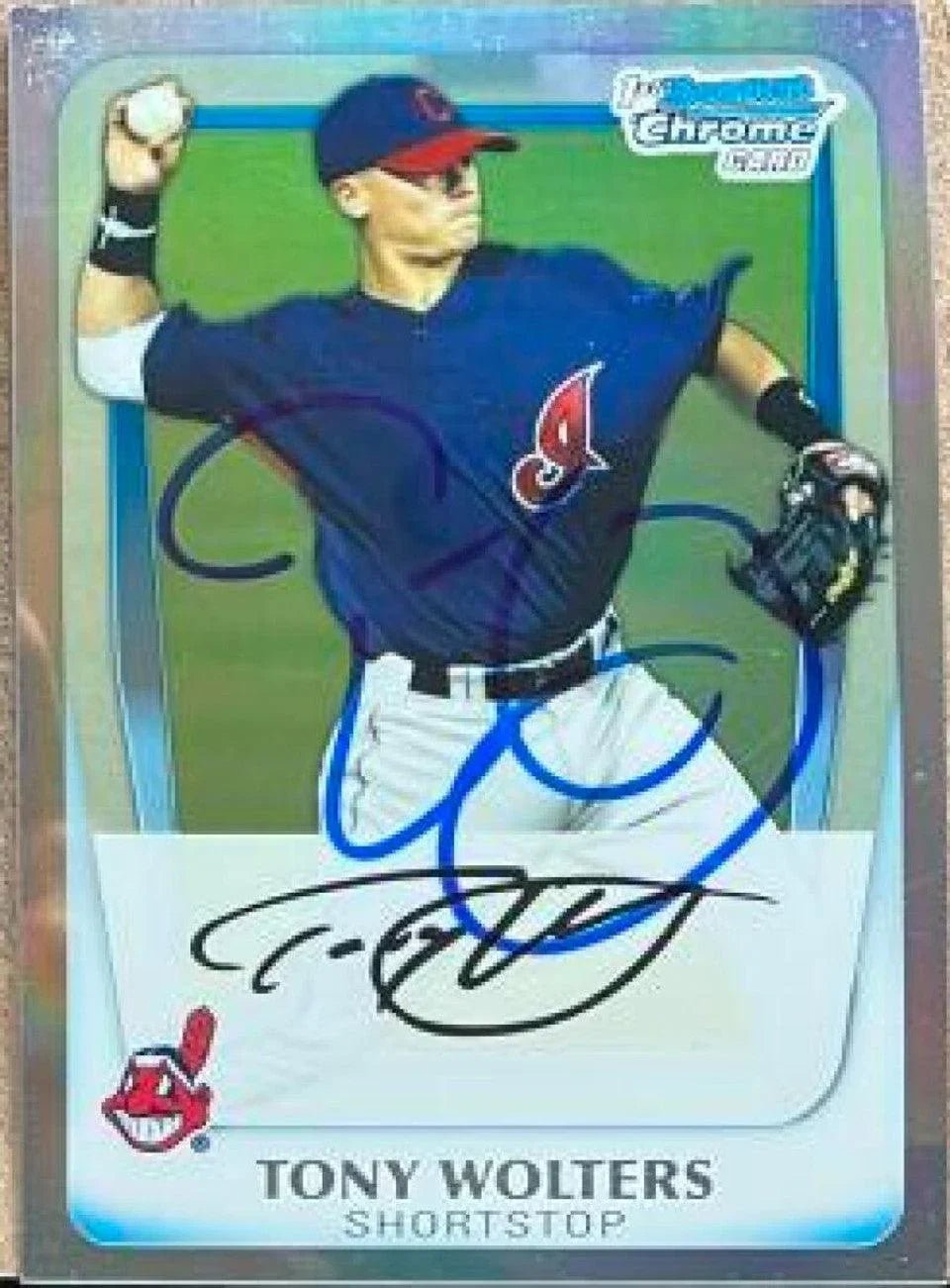 Tony Wolters Signed 2011 Bowman Chrome Prospects Refractors Baseball Card - Cleveland Indians