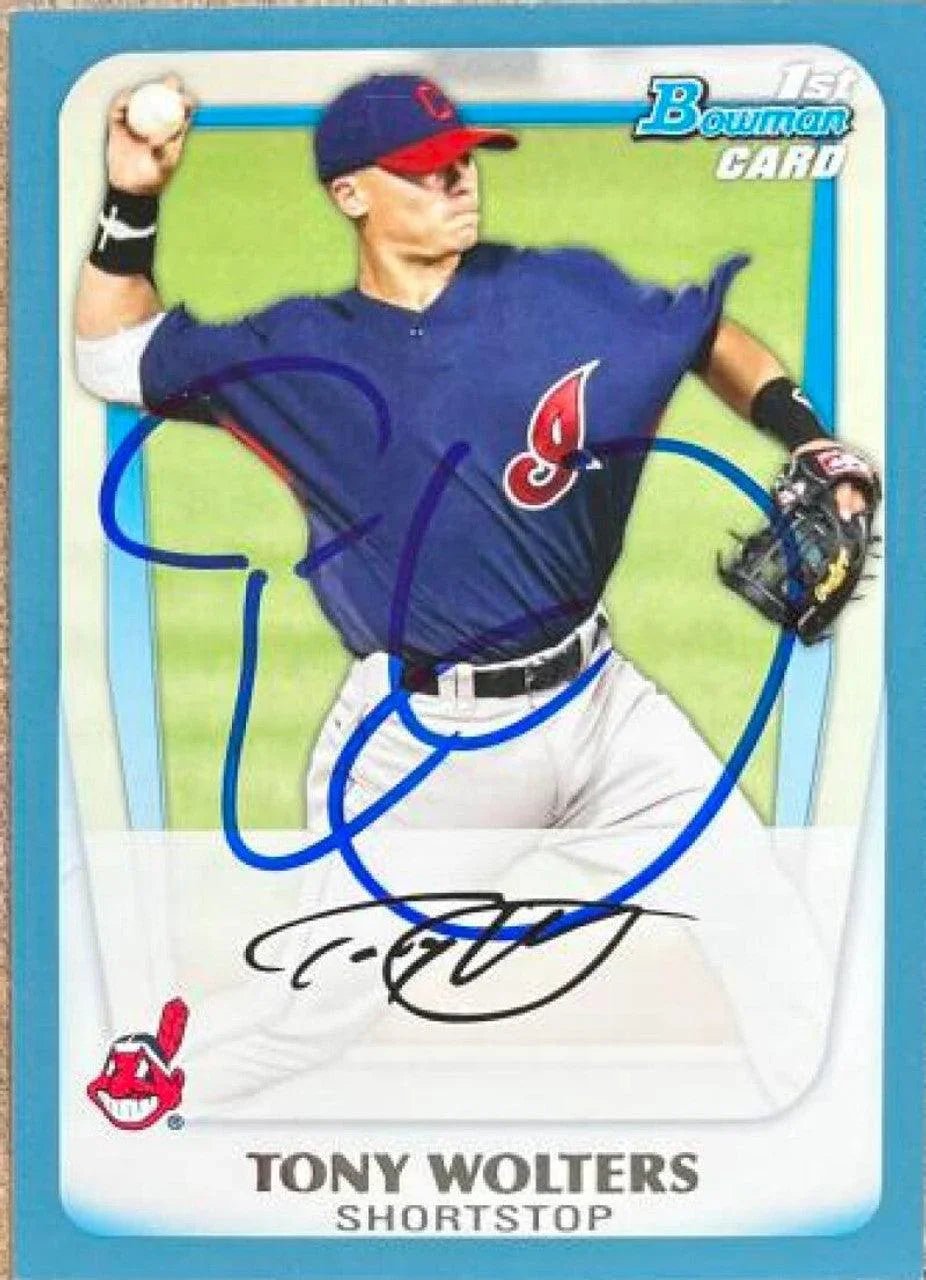 Tony Wolters Signed 2011 Bowman Prospects Blue Baseball Card - Cleveland Indians