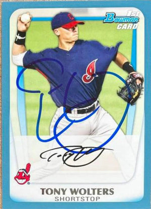 Tony Wolters Signed 2011 Bowman Prospects Blue Baseball Card - Cleveland Indians