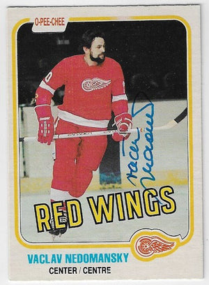 Vaclav Nedomansky Signed 1981 - 82 O - Pee - Chee Hockey Card - Detroit Red Wings - PastPros