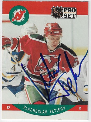 Viacheslav (Slava) Fetisov Signed 1990-91 Pro Set Hockey Card - New Jersey Devils