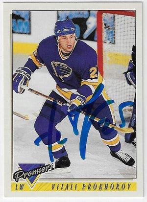Vitali Prokhorov Signed 1993-94 O-Pee-Chee Premier Hockey Card - St Louis Blues