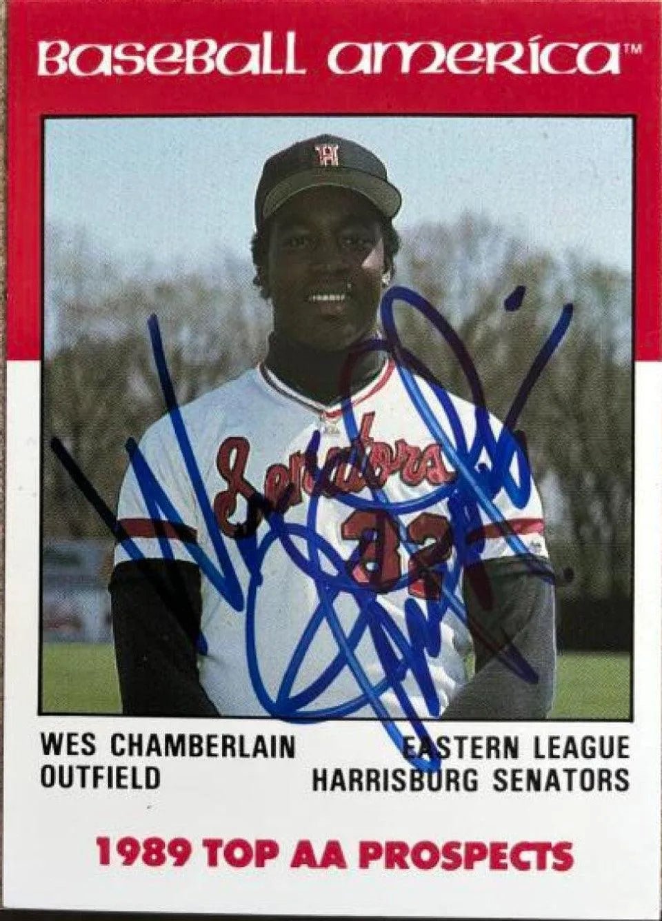 Wes Chamberlain Signed 1989 Best Baseball America AAA Propects Baseball Card - Harrisburg Senators