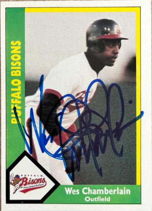 Wes Chamberlain Signed 1990 CMC Baseball Card - Buffalo Bisons - PastPros