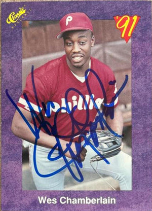 Wes Chamberlain Signed 1991 Classic Baseball Card - Philadelphia Phillies #92 - PastPros