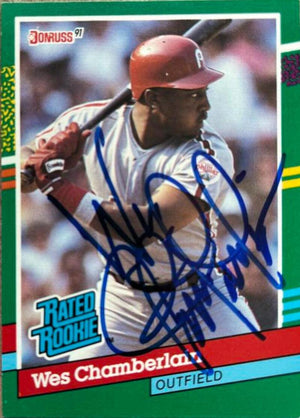Wes Chamberlain Signed 1991 Donruss Baseball Card - Philadelphia Phillies - PastPros