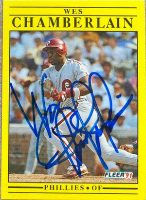 Wes Chamberlain Signed 1991 Fleer Baseball Card - Philadelphia Phillies - PastPros