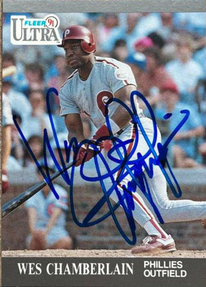 Wes Chamberlain Signed 1991 Fleer Ultra Baseball Card - Philadelphia Phillies - PastPros