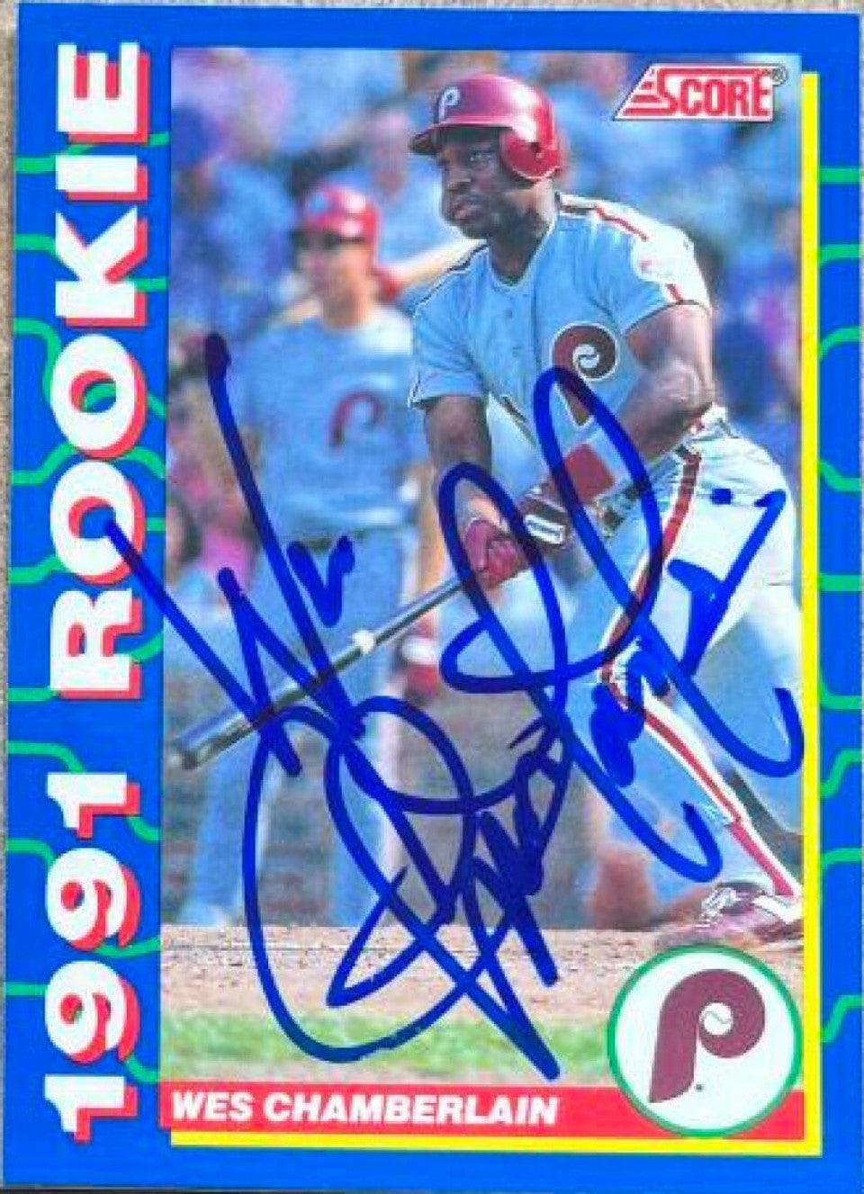Wes Chamberlain Signed 1991 Score Rookies Baseball Card - Philadelphia Phillies - PastPros