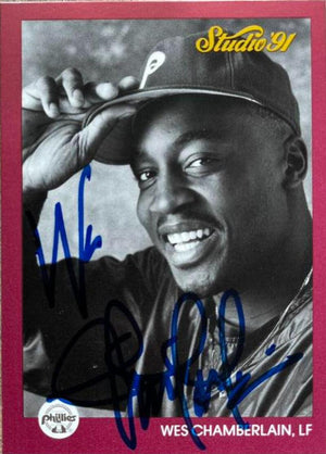 Wes Chamberlain Signed 1991 Studio Baseball Card - Philadelphia Phillies - PastPros