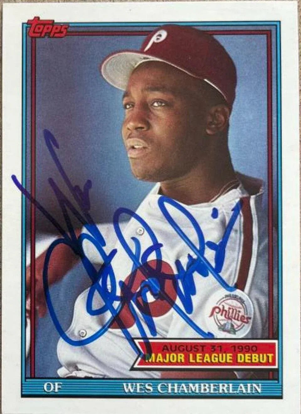 Wes Chamberlain Signed 1991 Topps MLB Debut Baseball Card - Philadelphia Phillies