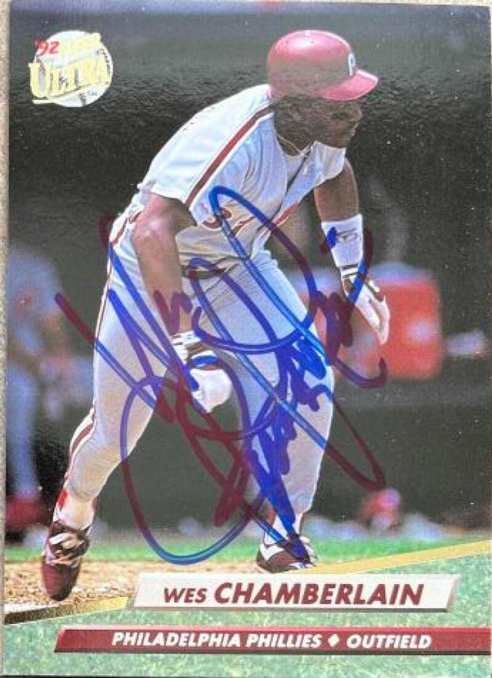 Wes Chamberlain Signed 1992 Fleer Ultra Baseball Card - Philadelphia Phillies - PastPros