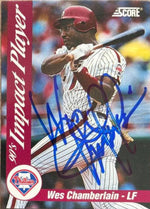 Wes Chamberlain Signed 1992 Score 90s Impact Players Baseball Card - Philadelphia Phillies
