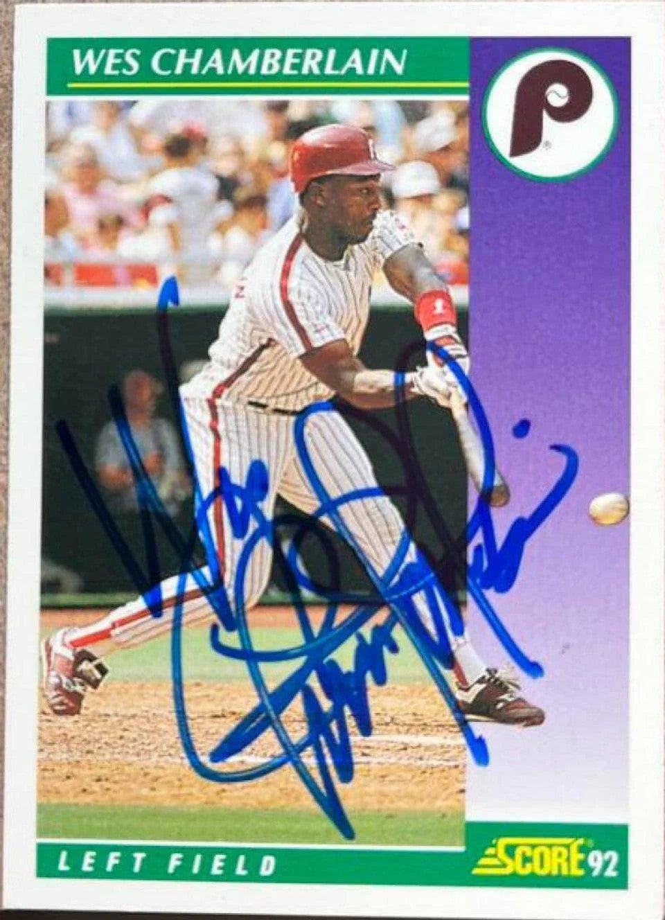 Wes Chamberlain Signed 1992 Score Baseball Card - Philadelphia Phillies