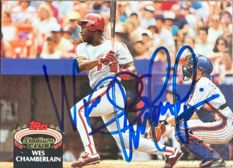 Wes Chamberlain Signed 1992 Stadium Club Baseball Card - Philadelphia Phillies