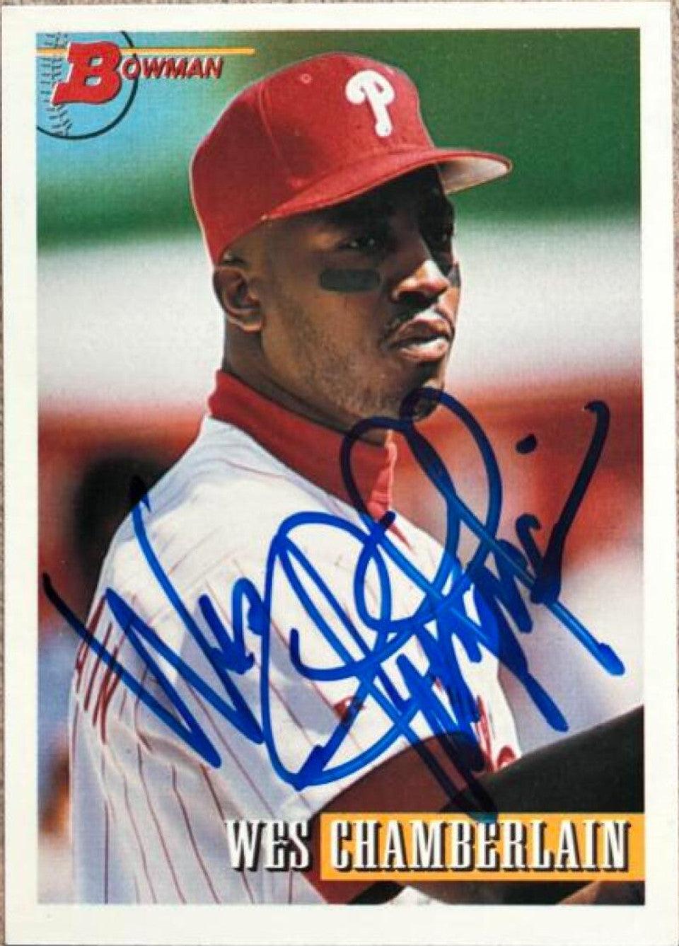 Wes Chamberlain Signed 1993 Bowman Baseball Card - Philadelphia Phillies - PastPros
