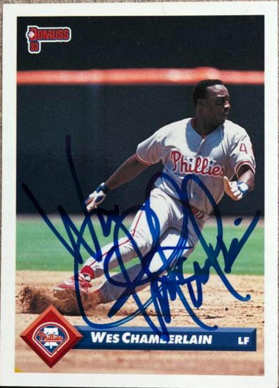 Wes Chamberlain Signed 1993 Donruss Baseball Card - Philadelphia Phillies - PastPros