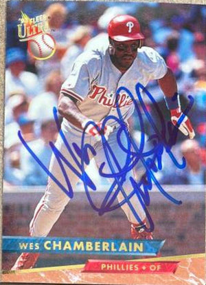 Wes Chamberlain Signed 1993 Fleer Ultra Baseball Card - Philadelphia Phillies - PastPros