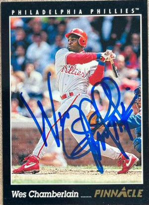 Wes Chamberlain Signed 1993 Pinnacle Baseball Card - Philadelphia Phillies - PastPros