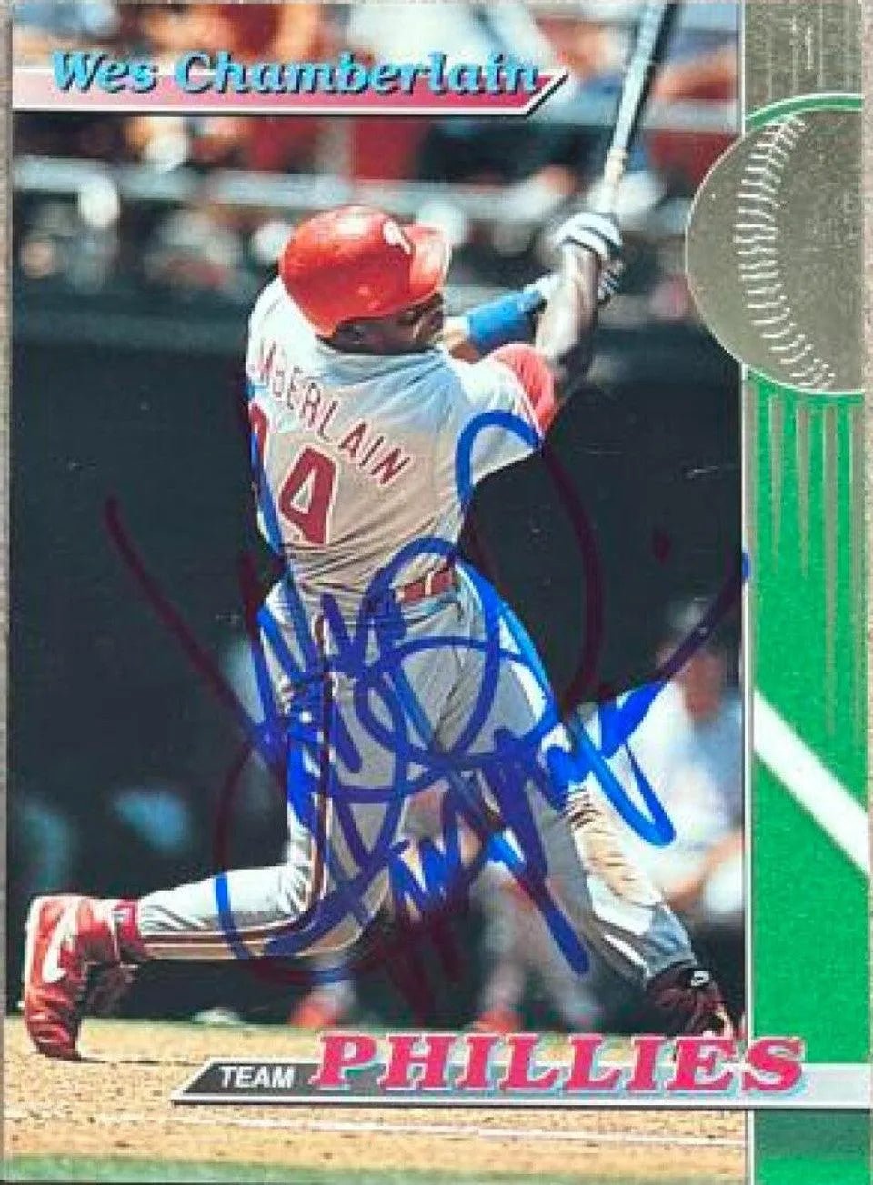 Wes Chamberlain Signed 1993 Stadium Club Team Baseball Card - Philadelphia Phillies