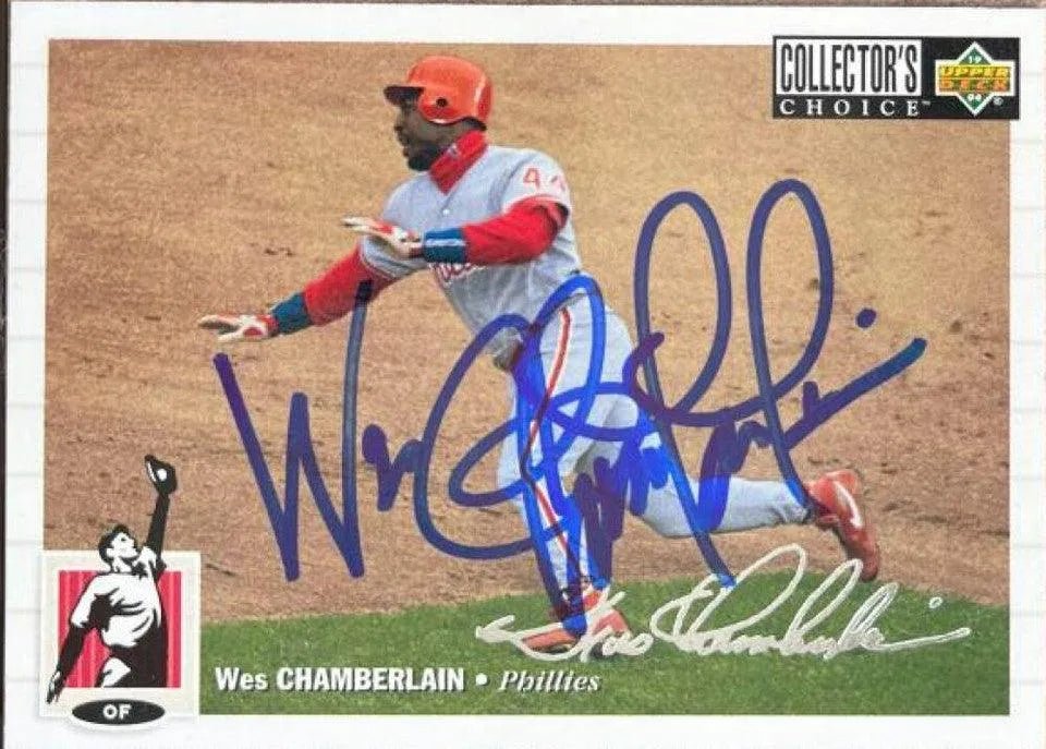 Wes Chamberlain Signed 1994 Collector's Choice Silver Signature Baseball Card - Philadelphia Phillies