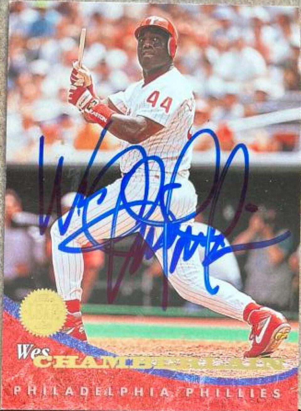 Wes Chamberlain Signed 1994 Leaf Baseball Card - Philadelphia Phillies - PastPros