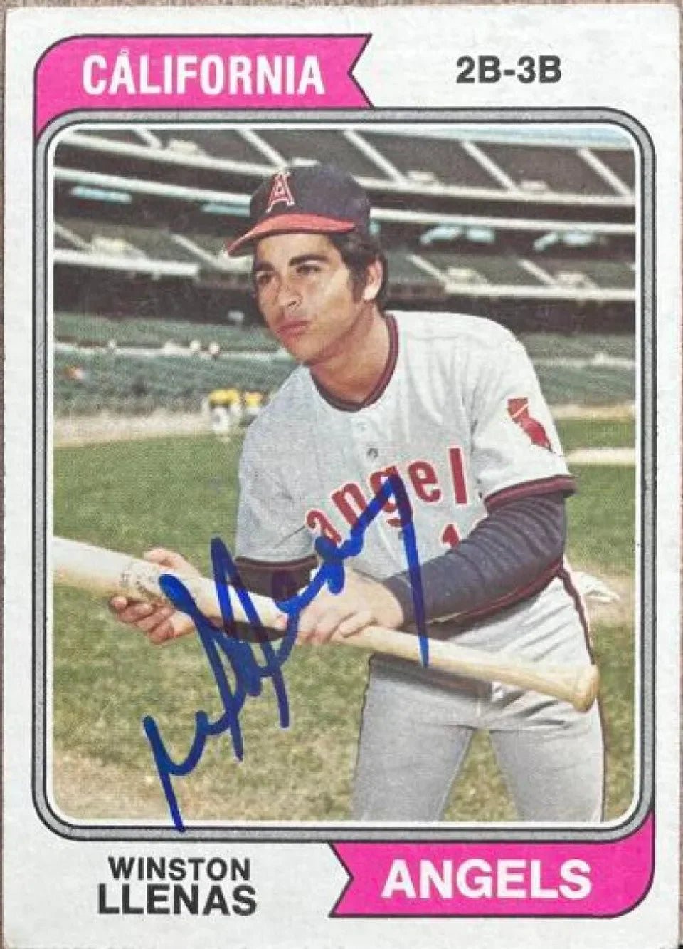 Winston Llenas Signed 1974 Topps Baseball Card - California Angels