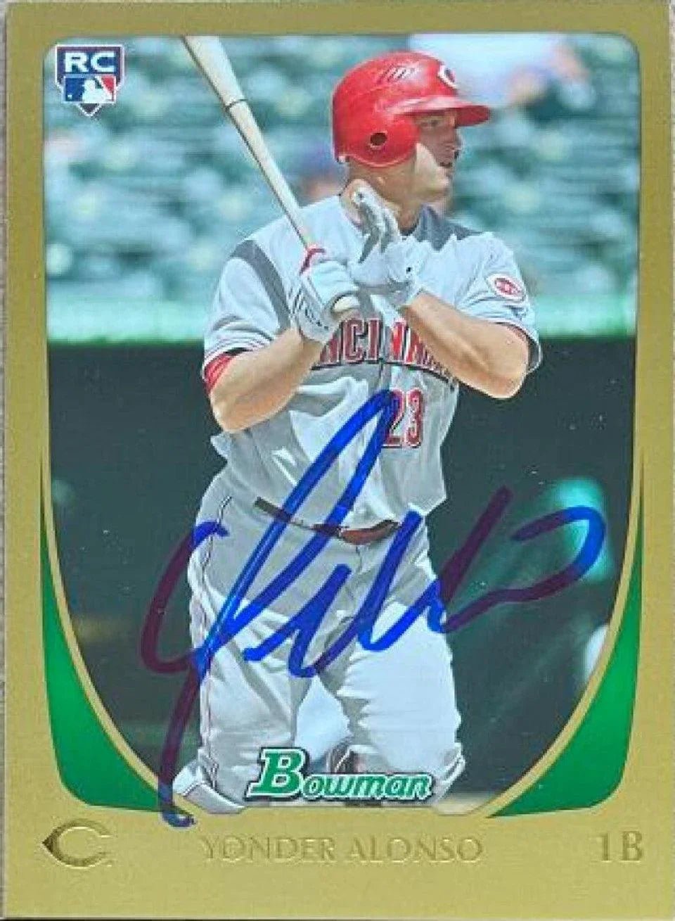 Yonder Alonso Signed 2011 Bowman Gold Baseball Card - Cincinnati Reds