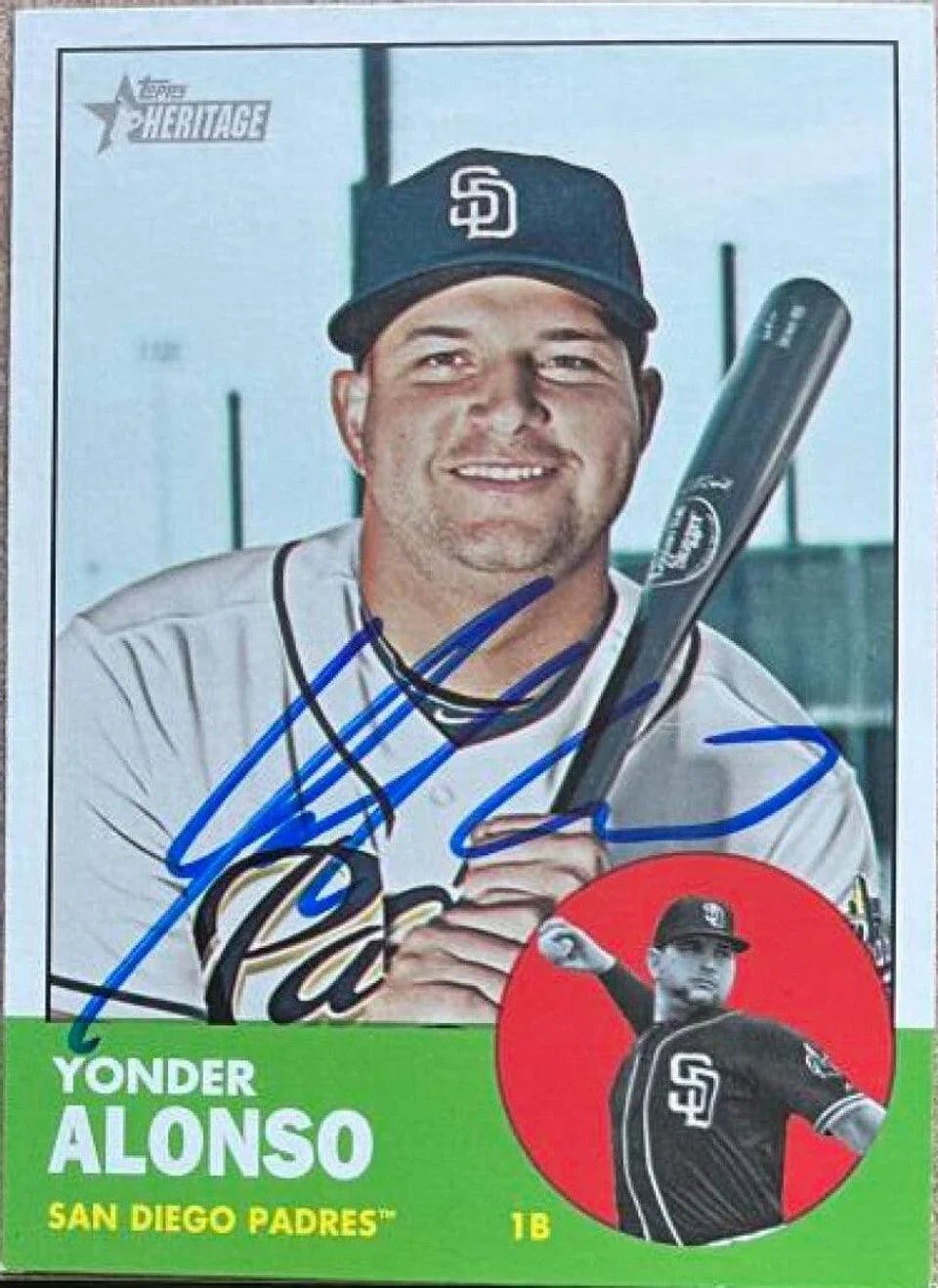 Yonder Alonso Signed 2012 Topps Heritage Baseball Card -San Diego Padres