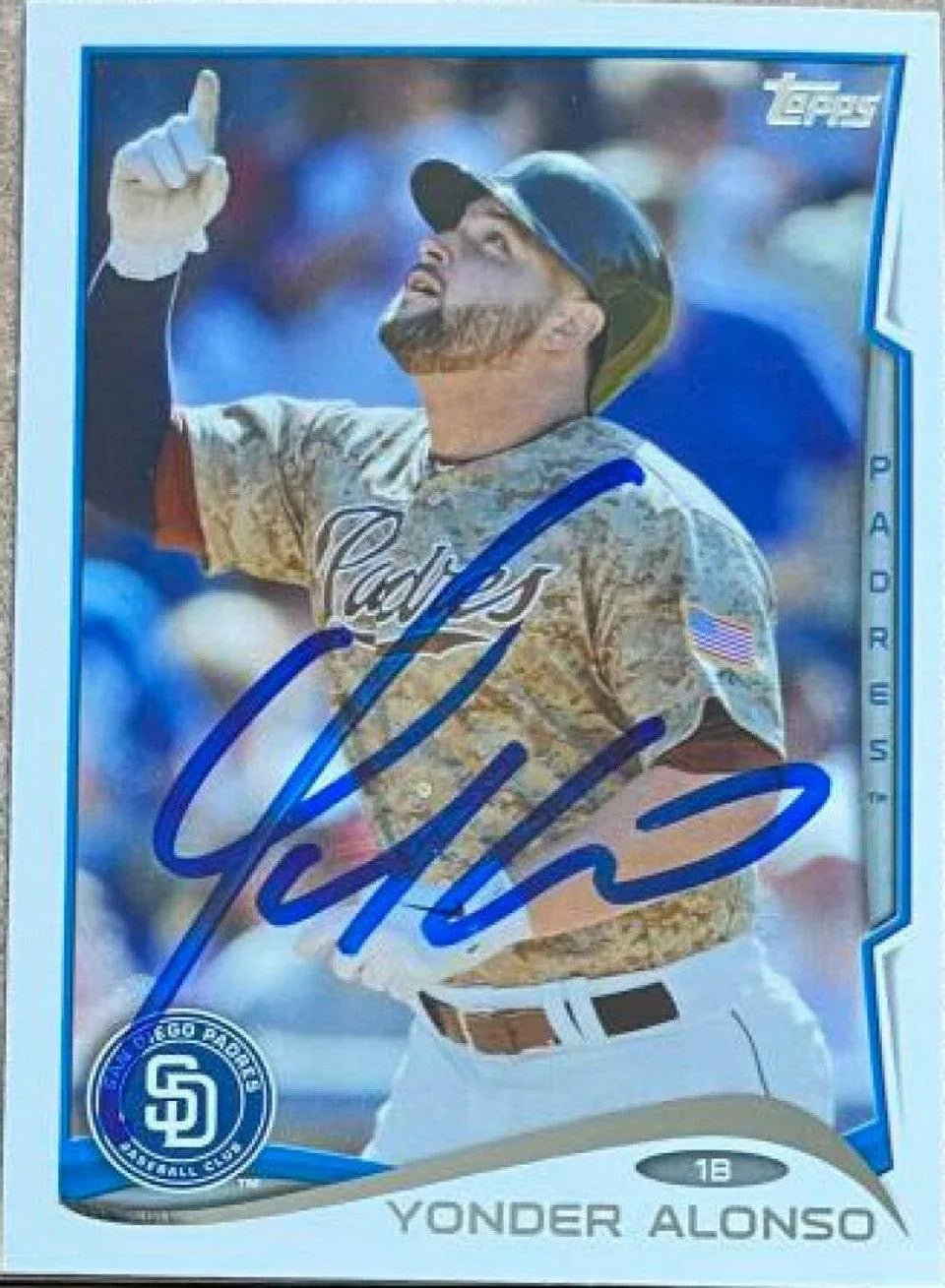 Yonder Alonso Signed 2014 Topps Baseball Card -San Diego Padres
