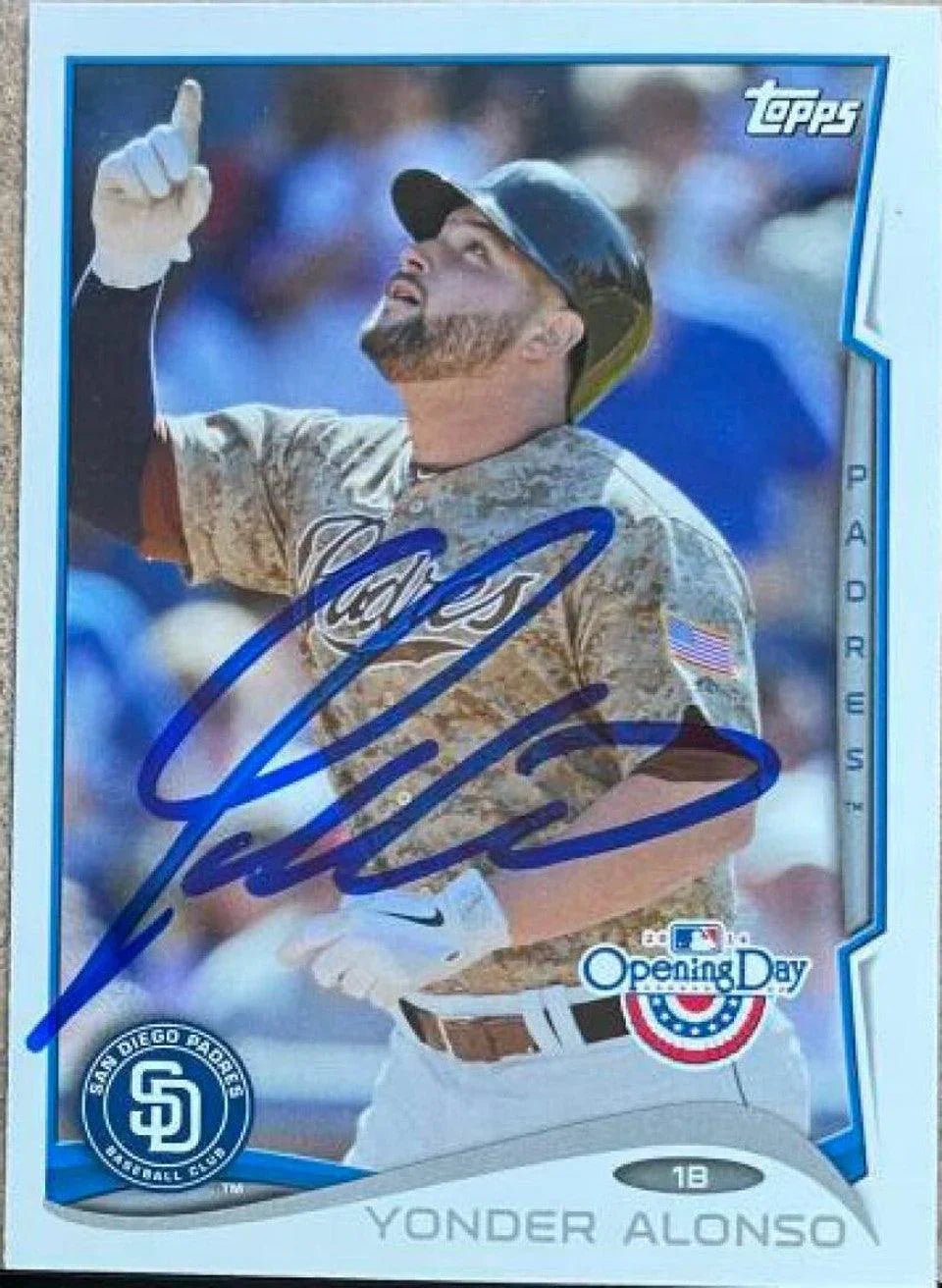 Yonder Alonso Signed 2014 Topps Opening Day Baseball Card -San Diego Padres