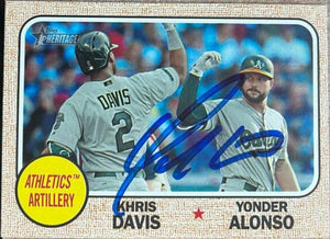 Yonder Alonso Signed 2017 Topps Heritage Combo Cards Baseball Card - Oakland A's - PastPros