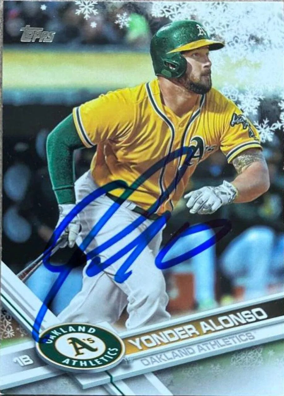 Yonder Alonso Signed 2017 Topps Holiday Baseball Card - Oakland A's