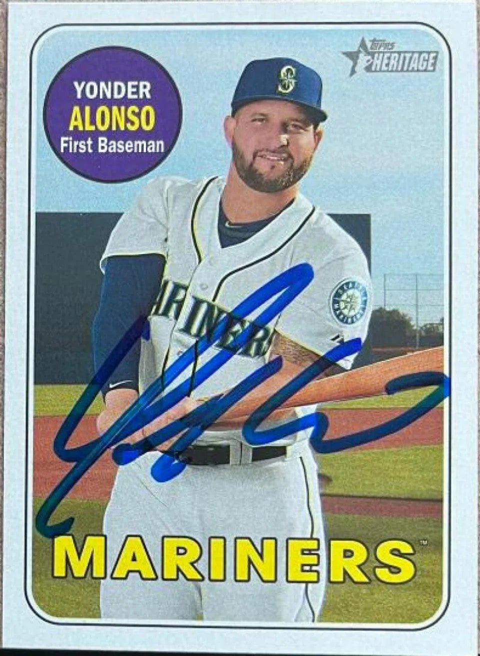 Yonder Alonso Signed 2018 Topps Heritage Baseball Card - Seattle Mariners
