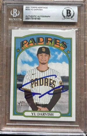 Yu Darvish Signed 2021 Topps Heritage Baseball Card - San Diego Padres - Becket Authentication