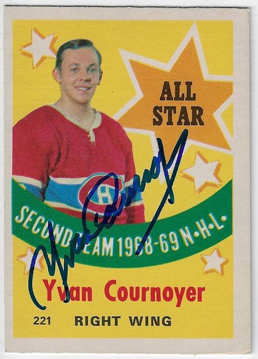 Yvan Cournoyer Signed 1969-70 O-Pee-Chee Hockey Card - Montreal Canadiens #221