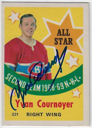 Yvan Cournoyer Signed 1969-70 O-Pee-Chee Hockey Card - Montreal Canadiens #221