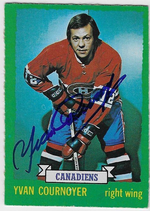 Yvan Cournoyer Signed 1973-74 O-Pee-Chee Hockey Card - Montreal Canadiens (dark back)