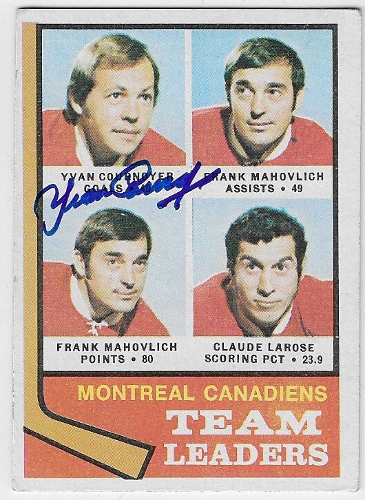 Yvan Cournoyer Signed 1974-75 Topps Hockey Card - Montreal Canadiens #124