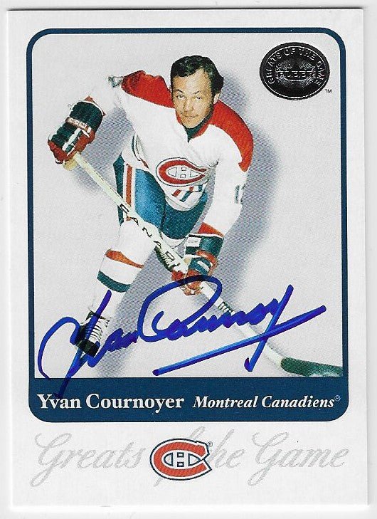 Yvan Cournoyer Signed 2001-02 Fleer Greats of the Game Hockey Card - Montreal Canadiens
