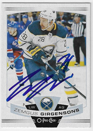 Zemgus Girgensons Signed 2019-20 O-Pee-Chee Hockey Card - Buffalo Sabres