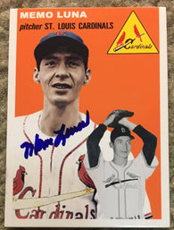 Memo Luna Signed Replica 1954 Topps Baseball Card - St Louis Cardinals - PastPros