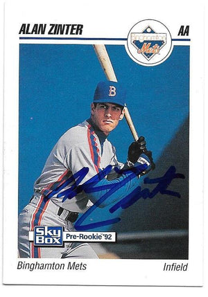 Alan Zinter Signed 1992 Skybox AA Baseball Card - PastPros