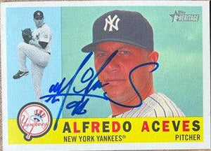Alfredo Aceves Signed 2009 Topps Heritage Baseball Card - New York Yankees - PastPros