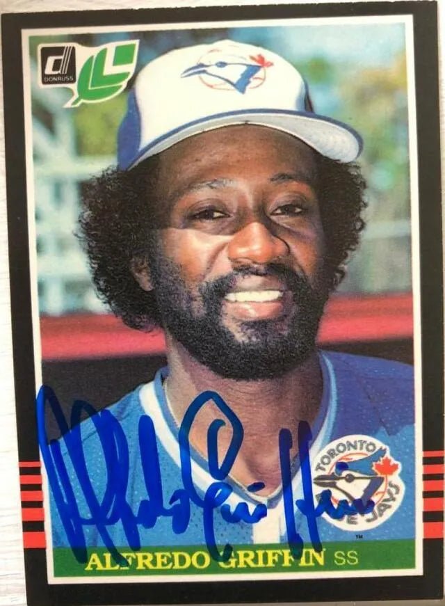 Alfredo Griffin Signed 1985 Leaf Baseball Card - Toronto Blue Jays